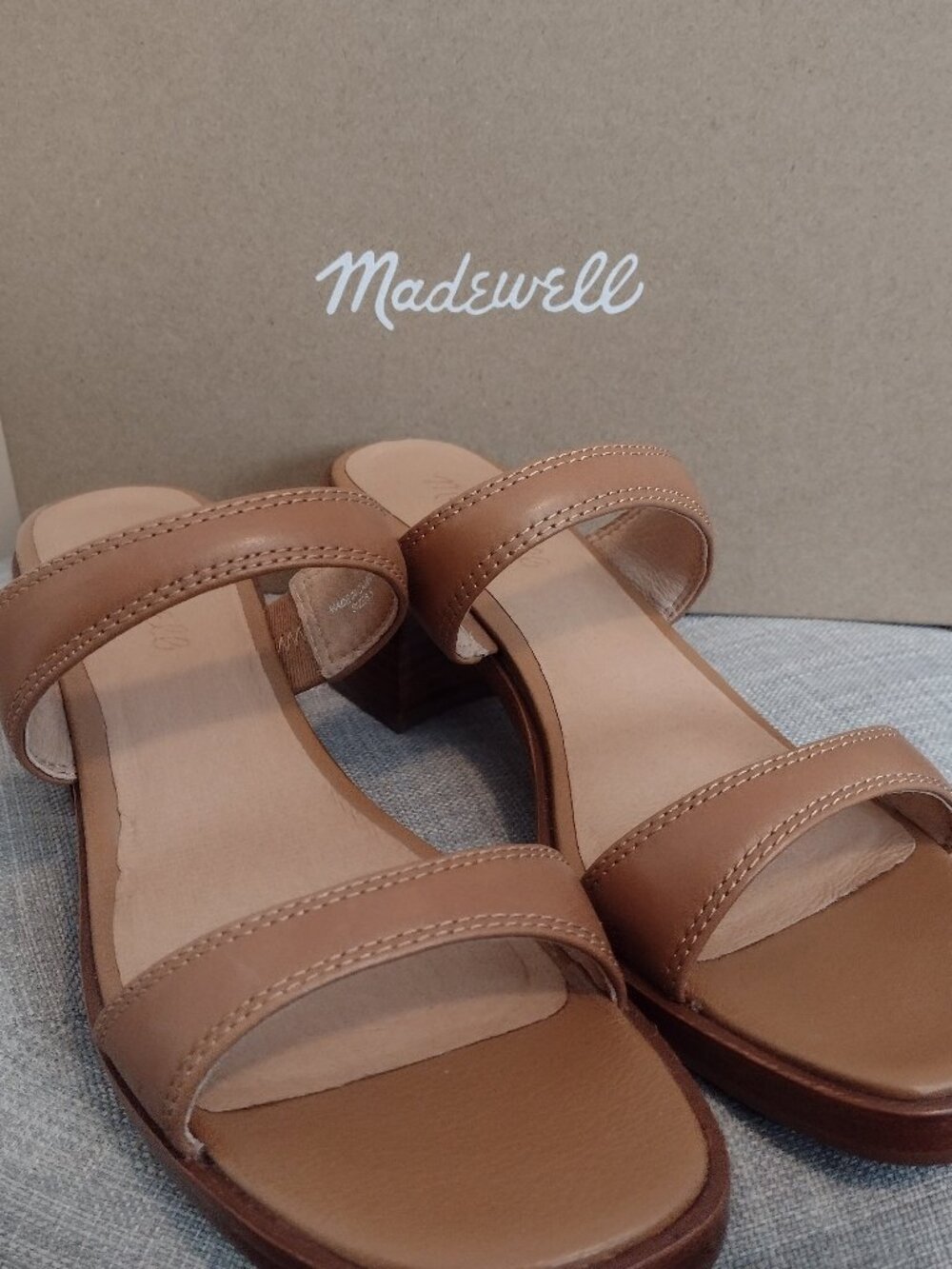 Madewell Double-Strap Heeled Mules in Leather Size 8.5 NWT